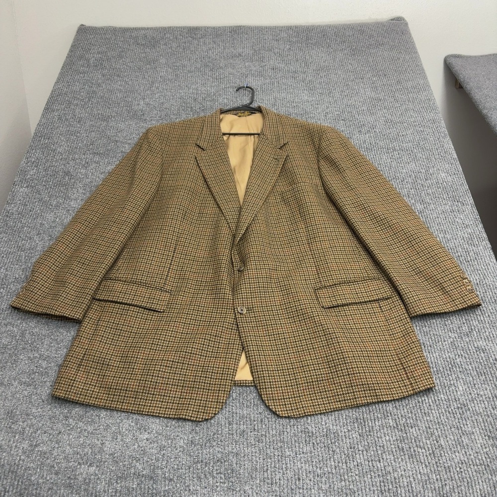 Vintage Brooks Brothers Blazer Mens 54L Brown Wool Houndstooth Classic